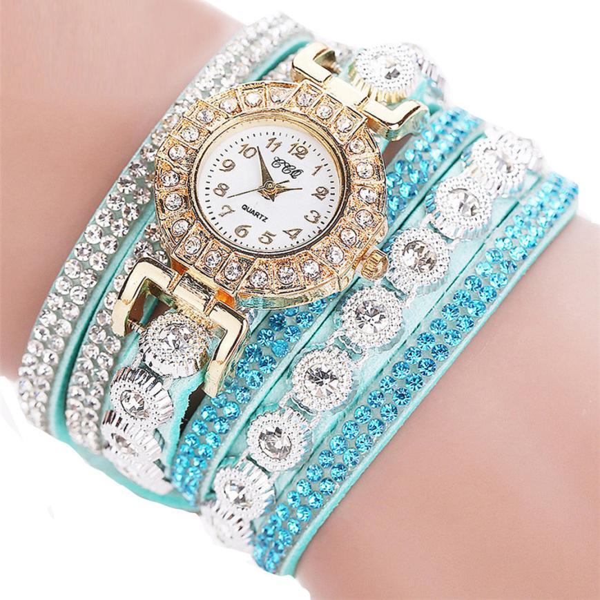 Timeless Glamour: Leather Rhinestone Watch Bracelet for Effortlessly Chic Style