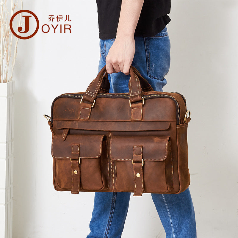 New Leather Men's Bag Briefcase Business Retro Fashion 17 Inch Computer Men's Handbag Men's Bag