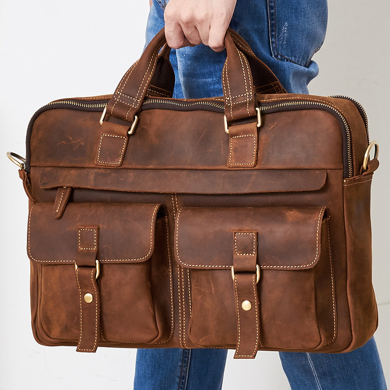 New Leather Men's Bag Briefcase Business Retro Fashion 17 Inch Computer Men's Handbag Men's Bag