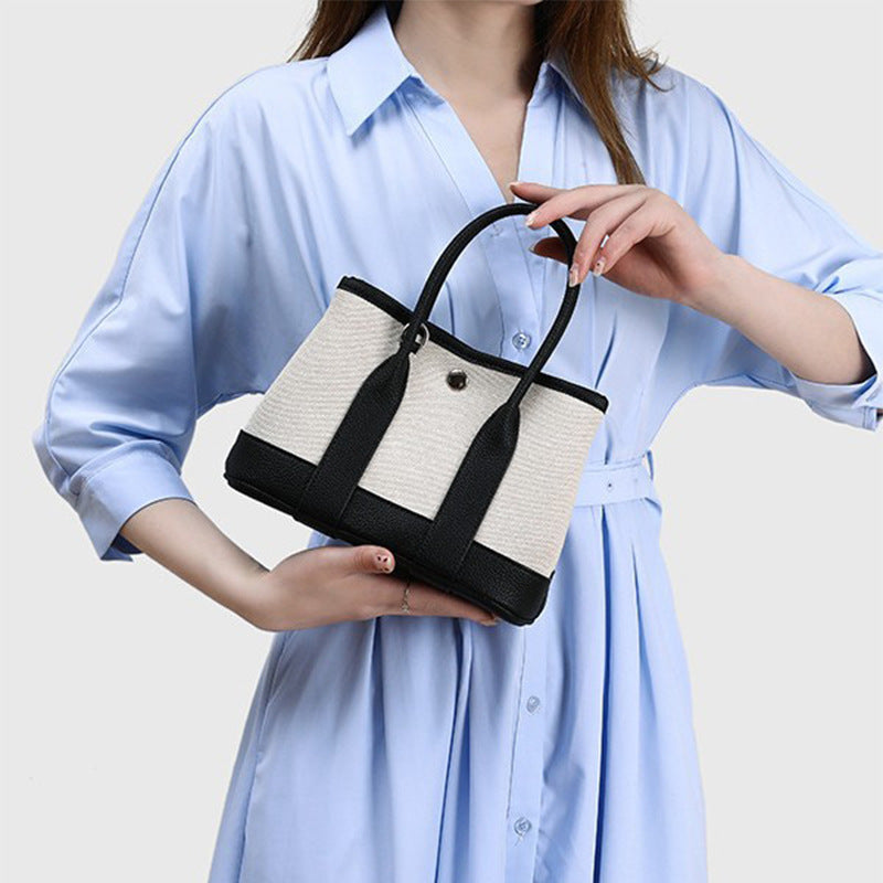 Color-Blocking Garden Bag With A High-End Feel, Women's Canvas Handbag, New Model, Commuter Shoulder Mini Crossbody Bag For Women