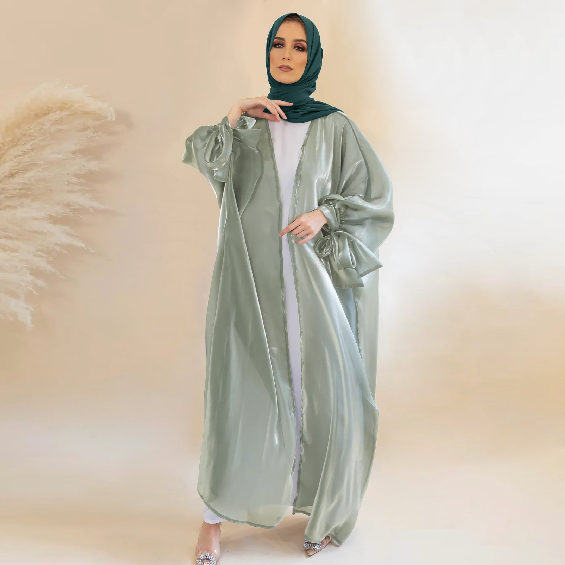 Six-color Middle East Muslim Arab Cardigan Lace-up Bow Abaya Robe