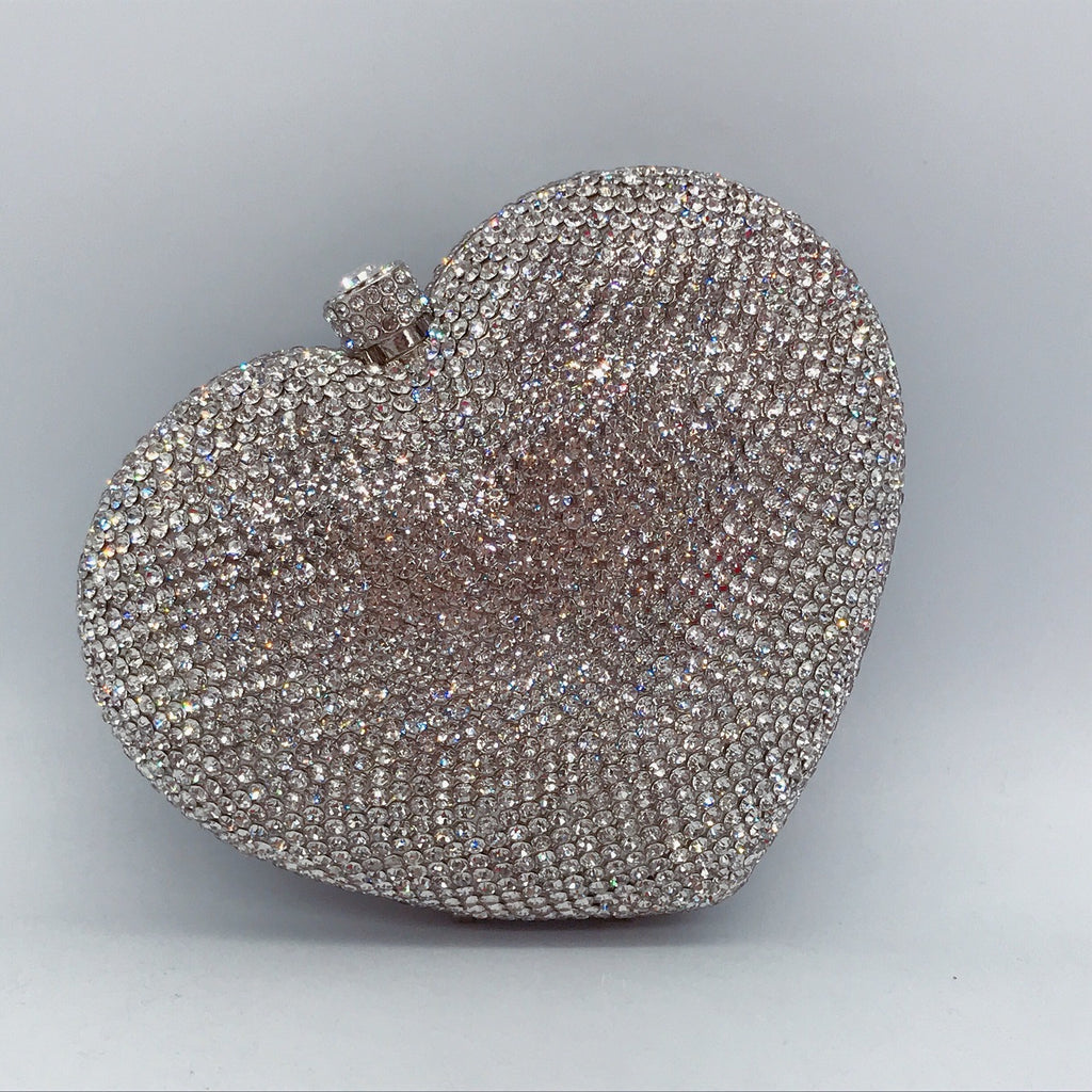 Diamond-encrusted Evening Bag European And American Solid Color Full-diamond Clutch Bag Red Dress Heart-shaped Crystal Diamond Women's Bag Chain