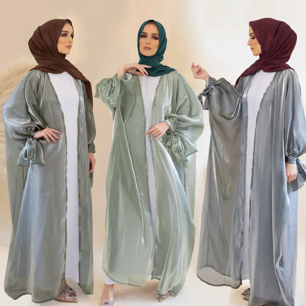 Six-color Middle East Muslim Arab Cardigan Lace-up Bow Abaya Robe