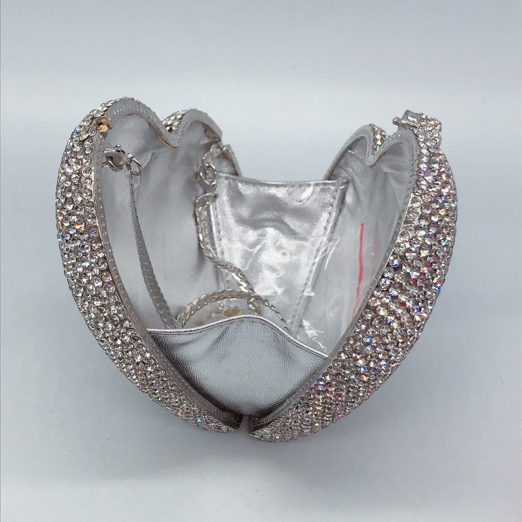 Diamond-encrusted Evening Bag European And American Solid Color Full-diamond Clutch Bag Red Dress Heart-shaped Crystal Diamond Women's Bag Chain
