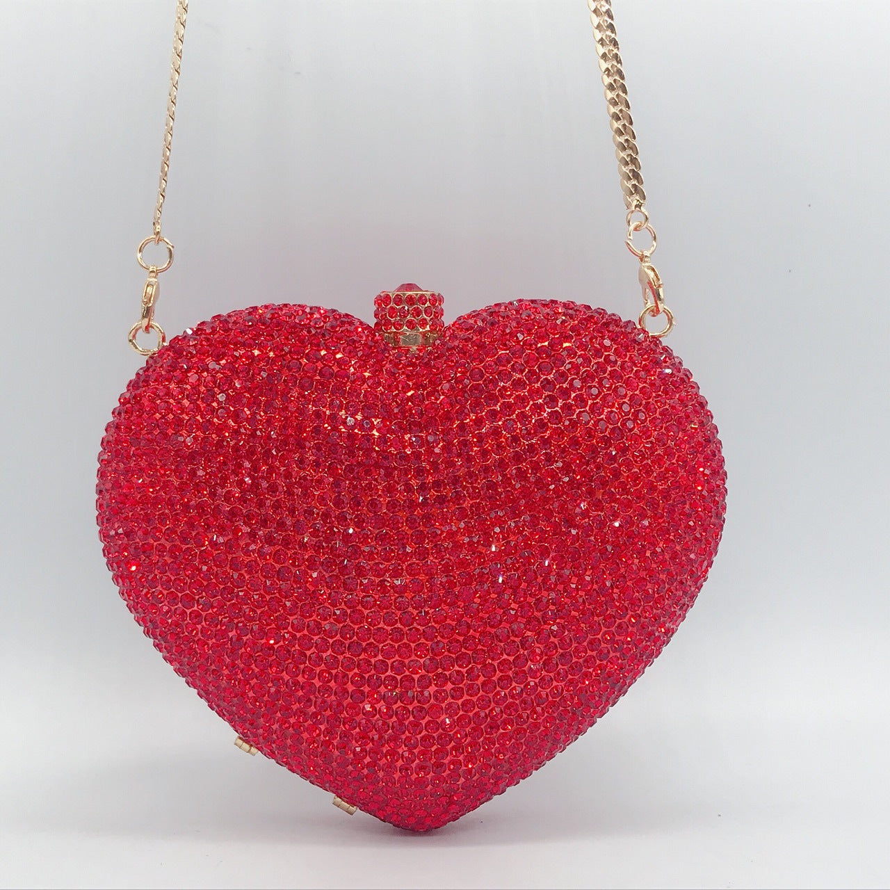 Diamond-encrusted Evening Bag European And American Solid Color Full-diamond Clutch Bag Red Dress Heart-shaped Crystal Diamond Women's Bag Chain
