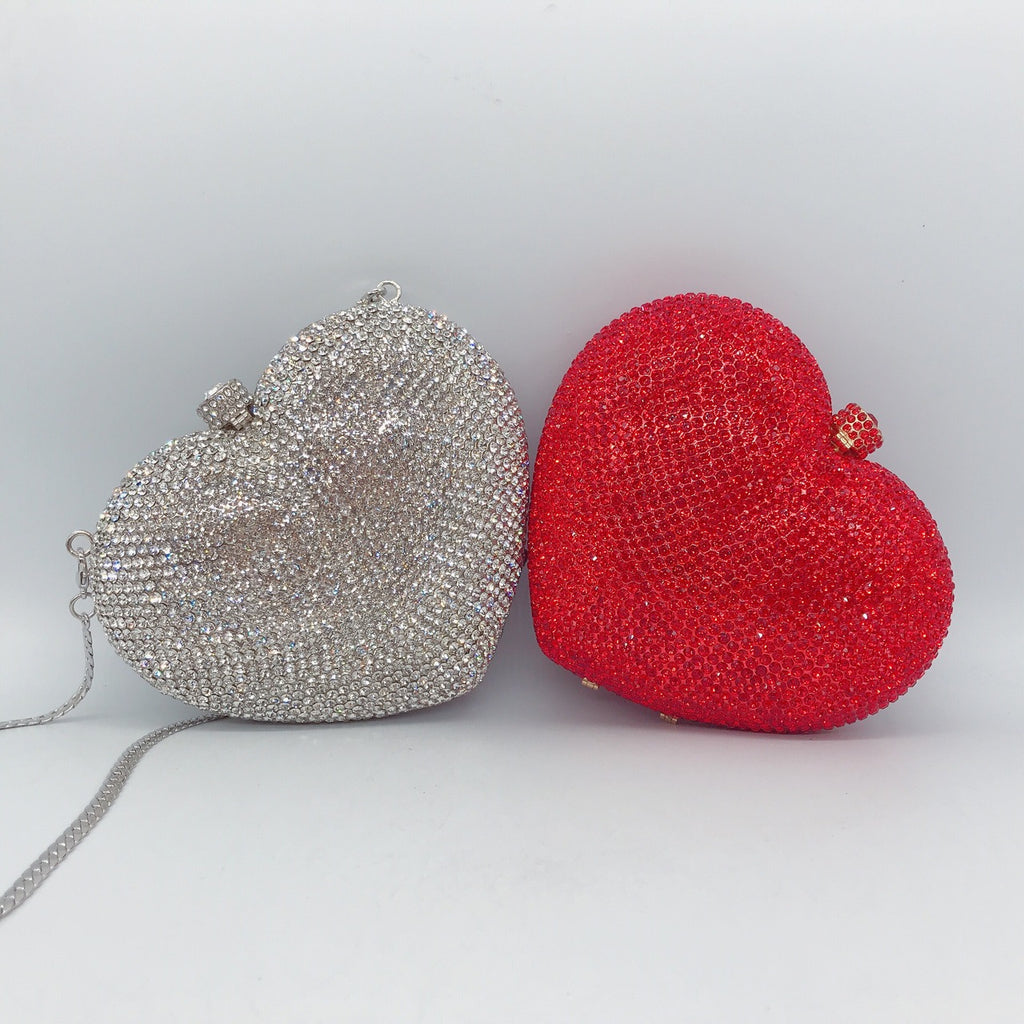 Diamond-encrusted Evening Bag European And American Solid Color Full-diamond Clutch Bag Red Dress Heart-shaped Crystal Diamond Women's Bag Chain