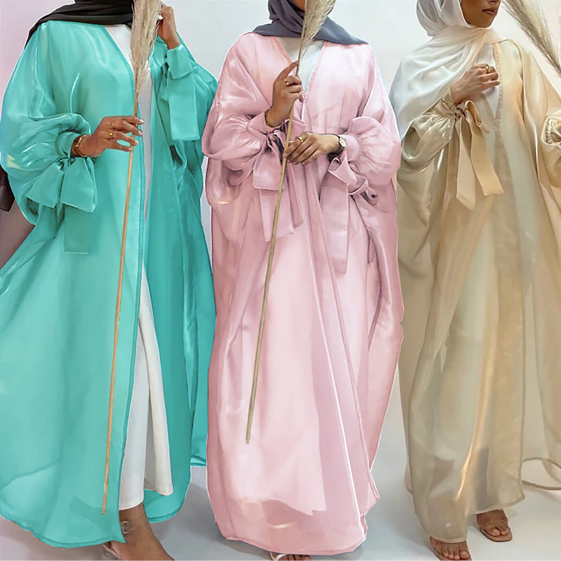 Six-color Middle East Muslim Arab Cardigan Lace-up Bow Abaya Robe