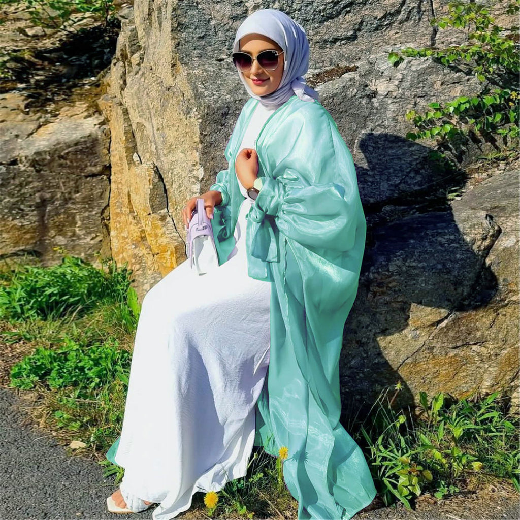 Six-color Middle East Muslim Arab Cardigan Lace-up Bow Abaya Robe
