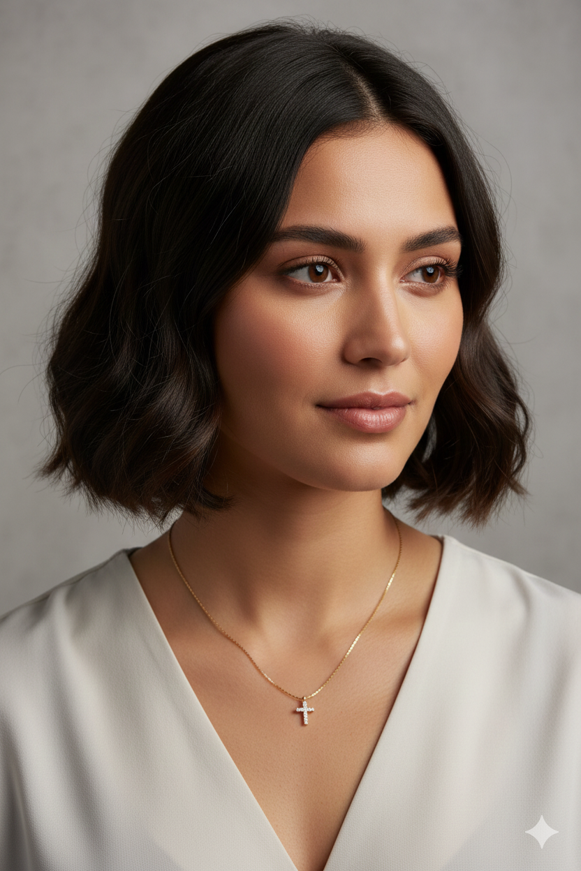 Zircon Stone Cross Necklace Elegant Minimal Women Jewelry